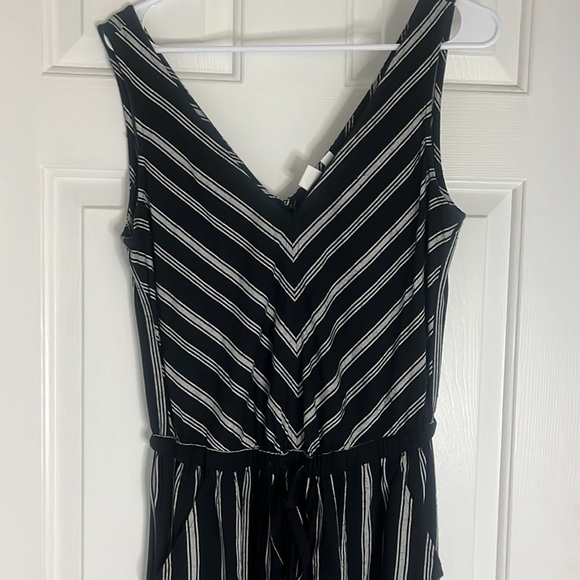 Gap Black Striped Jumpsuit Sleeveless Small Tall Drawstring Waist Viscose - Picture 2 of 15